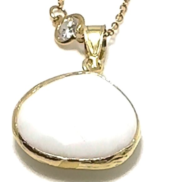 2PCS-WHITE QUARTZ PENDANT 1/4" W/CZ STATION NECKLACE-STERLING (.925) OR 14K GOLD - Picture 1 of 4
